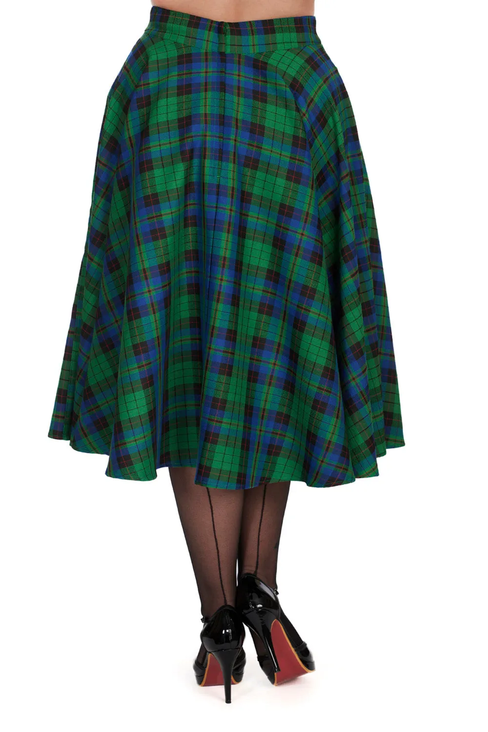 Green Plaid Swing Skirt by Banned Apparel