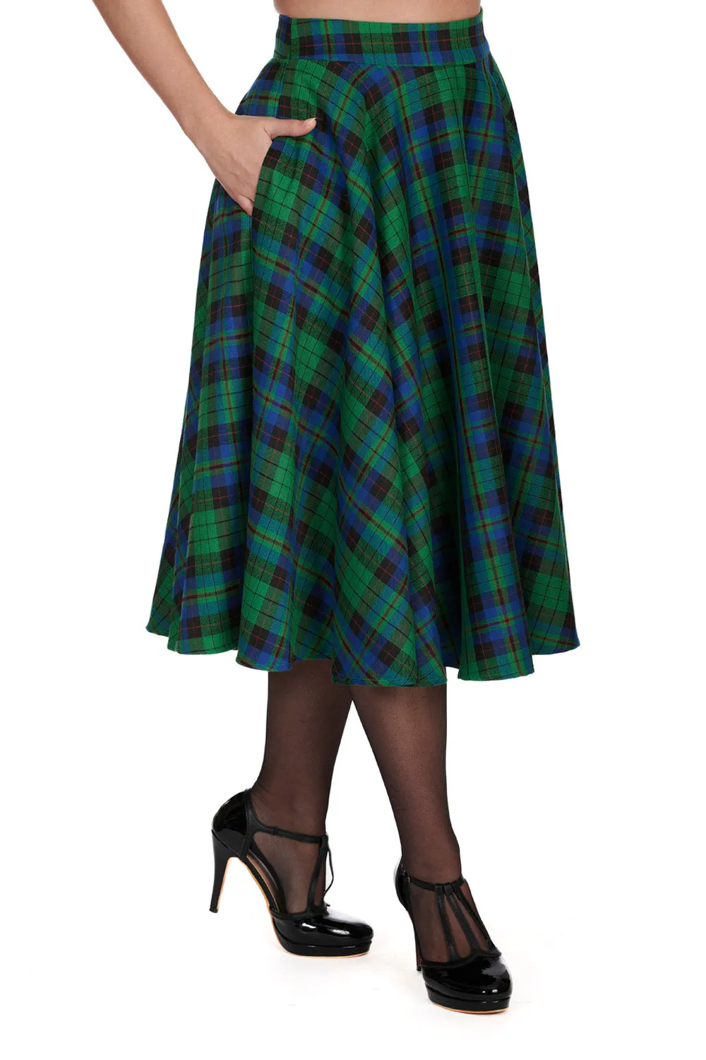 Green Plaid Swing Skirt by Banned Apparel