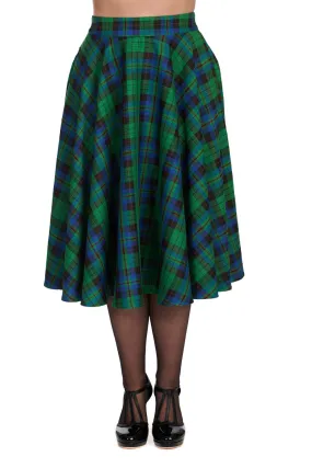Green Plaid Swing Skirt by Banned Apparel