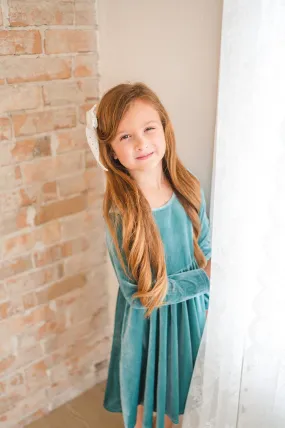 Gwendolyn Dress in Aspen Blue Velvet