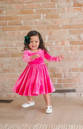 Gwendolyn Dress in Hot Pink Velvet