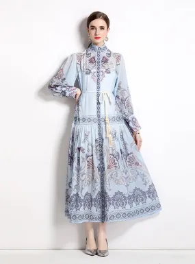 Holiday Style Retro Printed Long-sleeved Dress