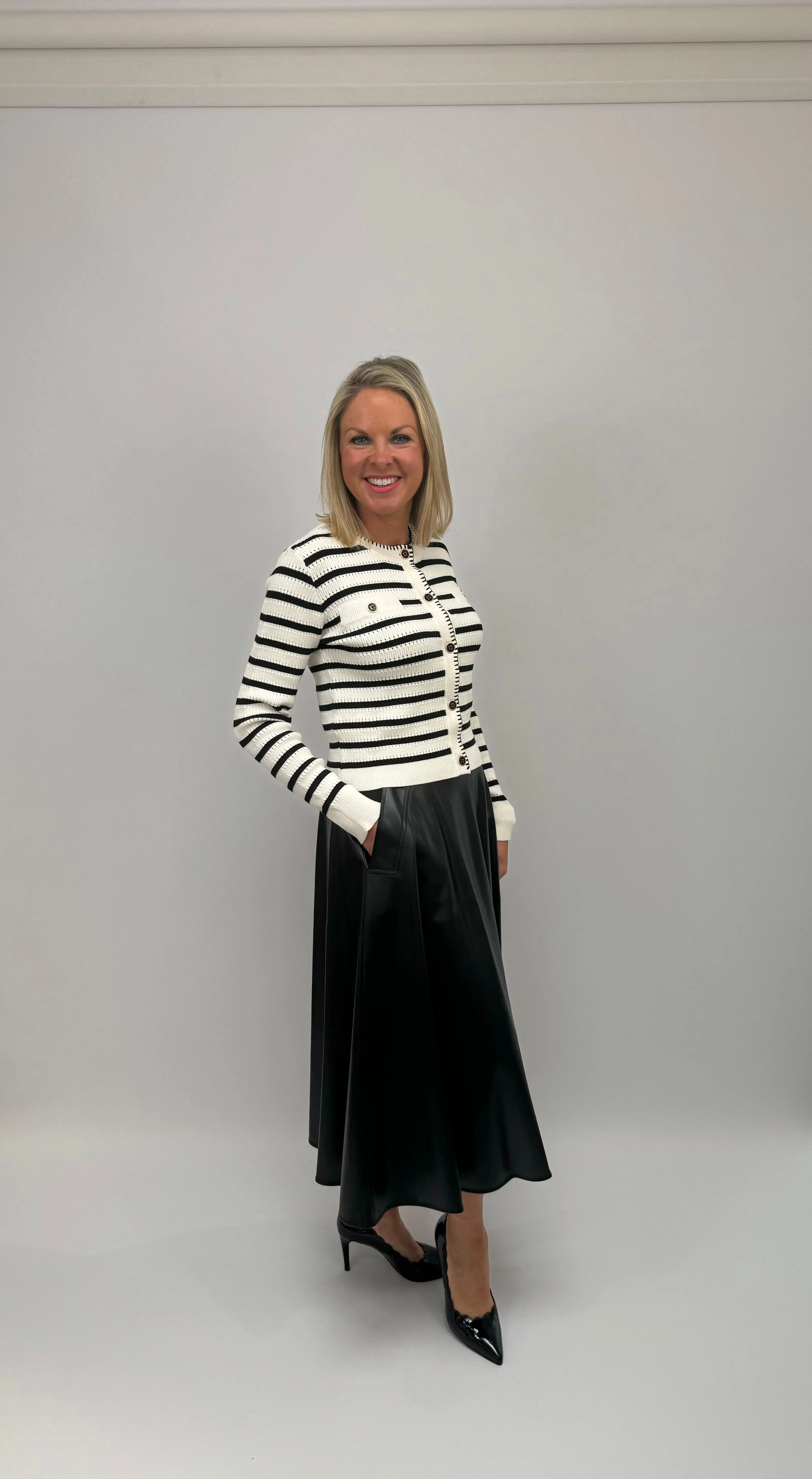 IBLUES Black & White Stripe Cardigan