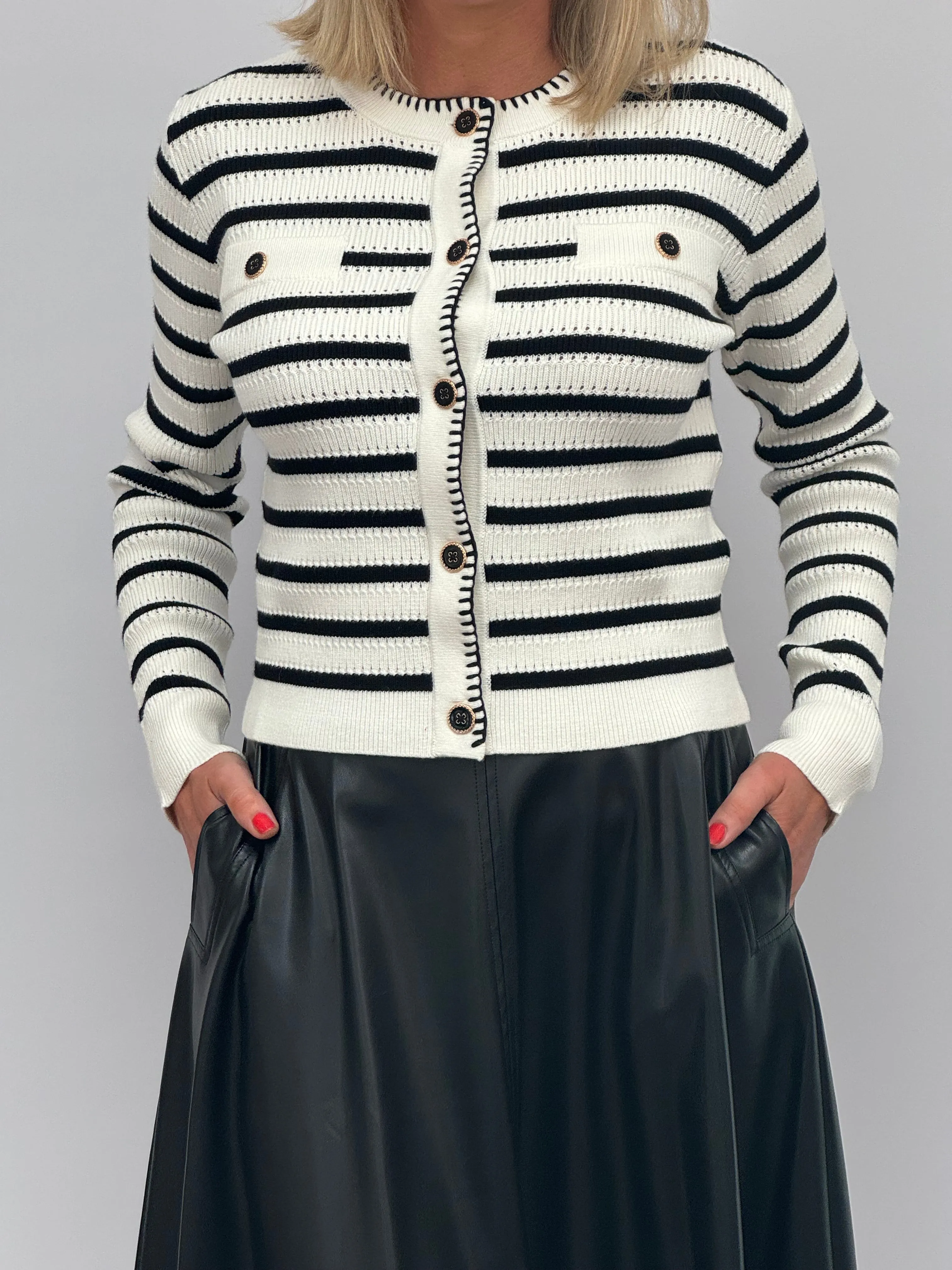 IBLUES Black & White Stripe Cardigan