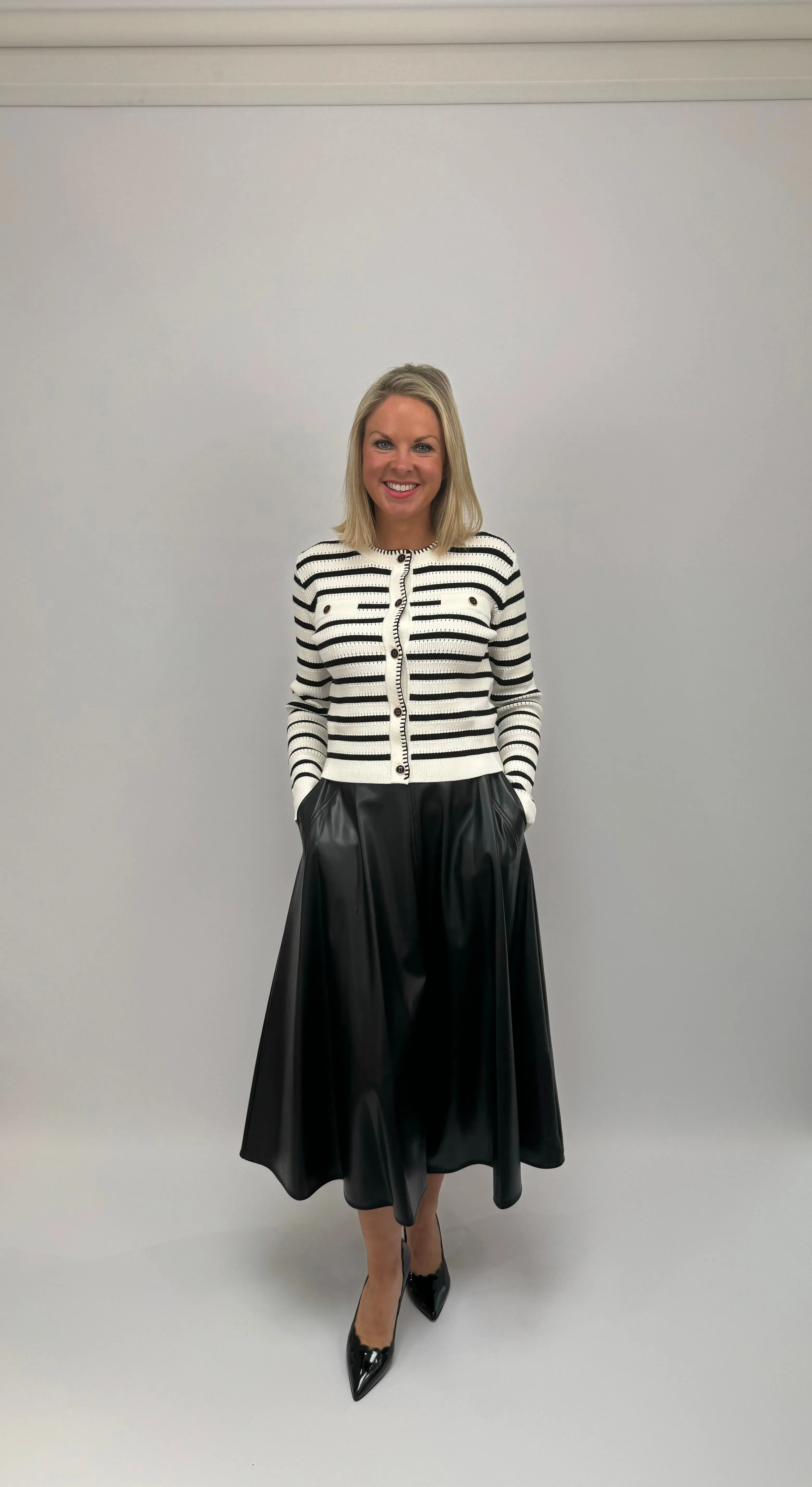 IBLUES Black & White Stripe Cardigan