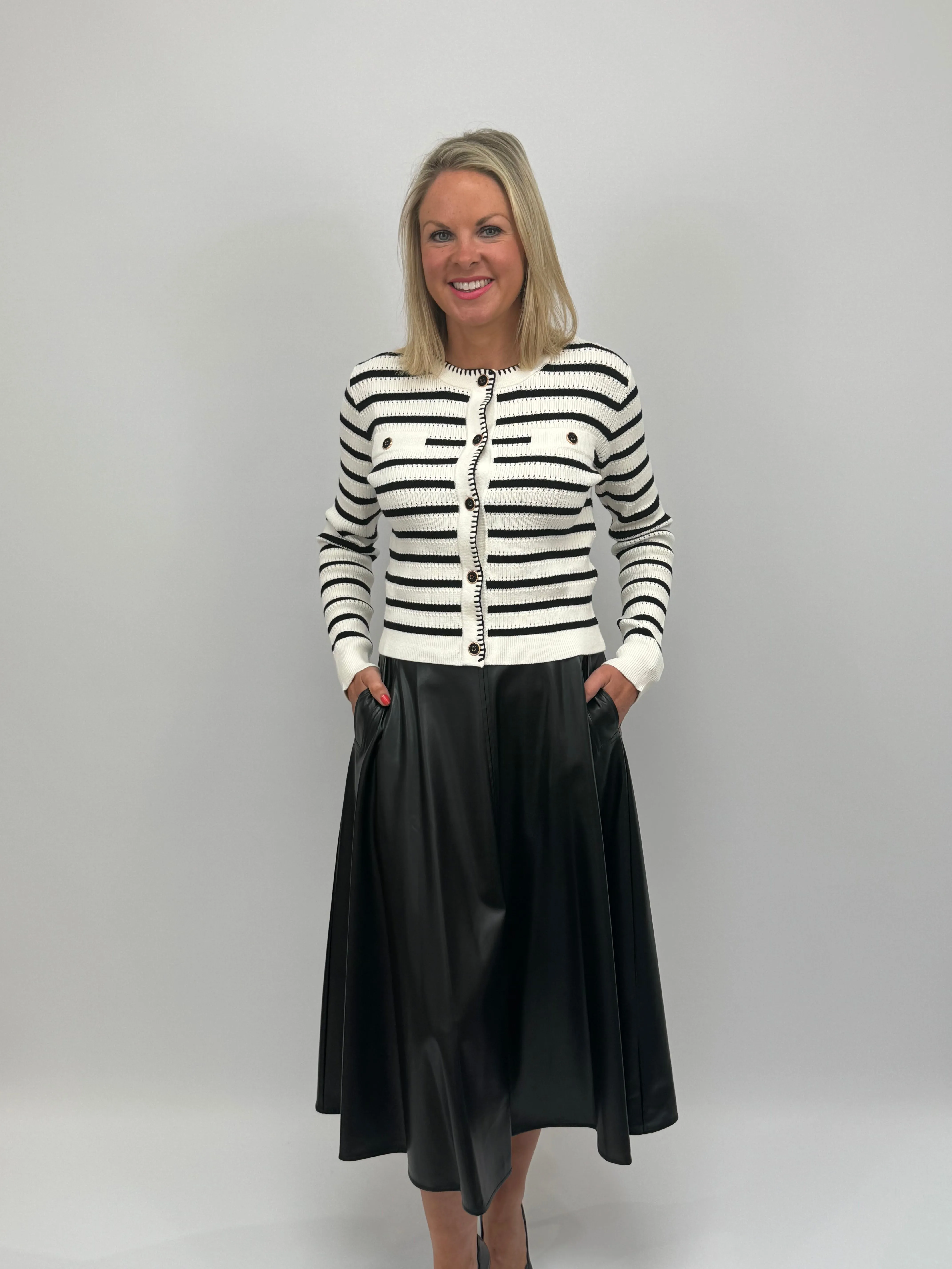 IBLUES Black & White Stripe Cardigan