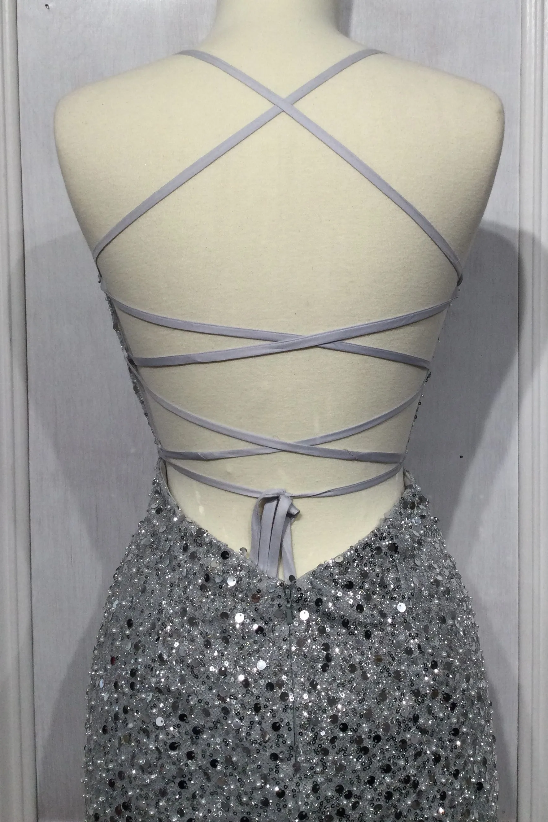IRIDESCENT FITTED SEQUIN GOWN CDCD258