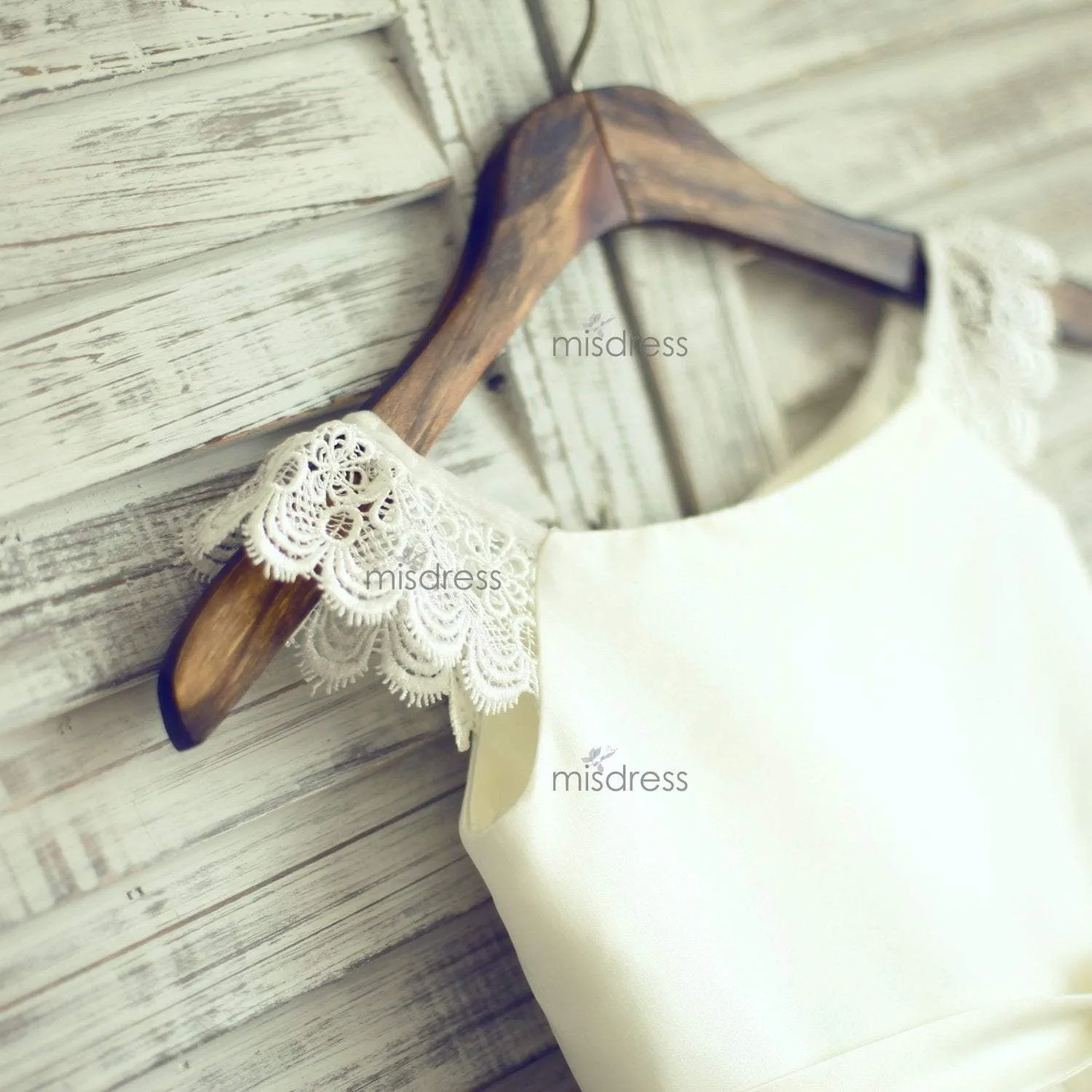 Ivory Lace Cap Sleeves Tulle Flower Girl Dress, Ivory Belt