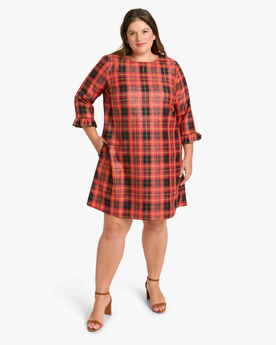 Jessie Shift Dress in Caroline Shimmer Plaid