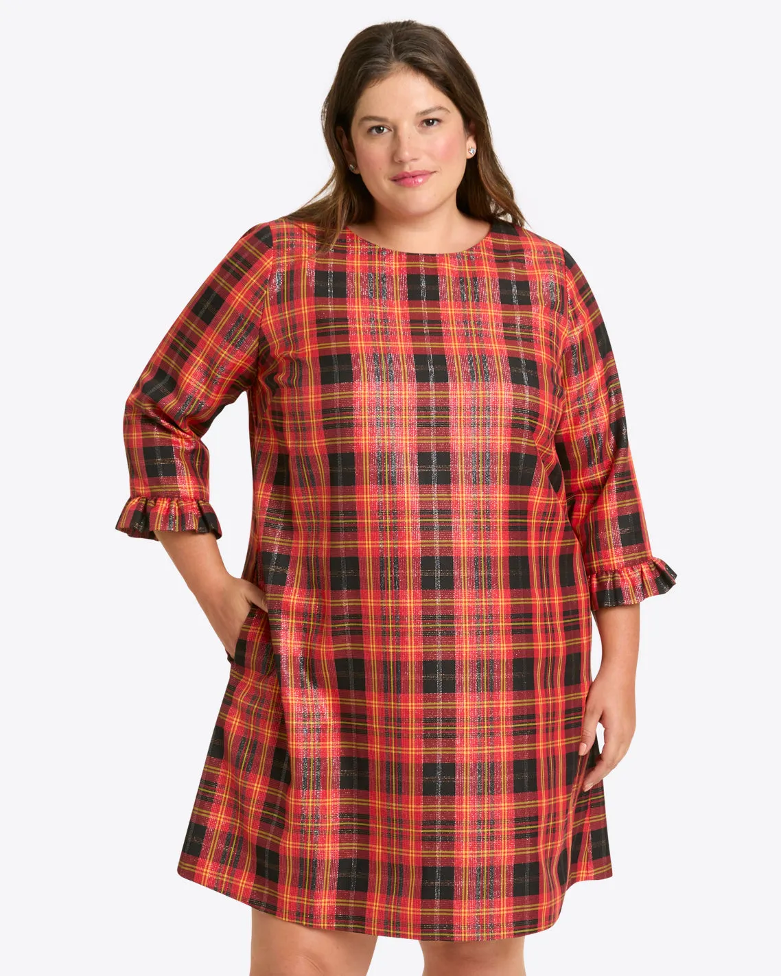Jessie Shift Dress in Caroline Shimmer Plaid