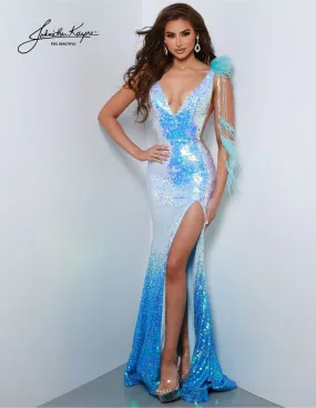 Johnathan Kayne 2829 Long Prom Dress Fitted V Neck Ombre Sequin High Slit Formal Pageant Gown