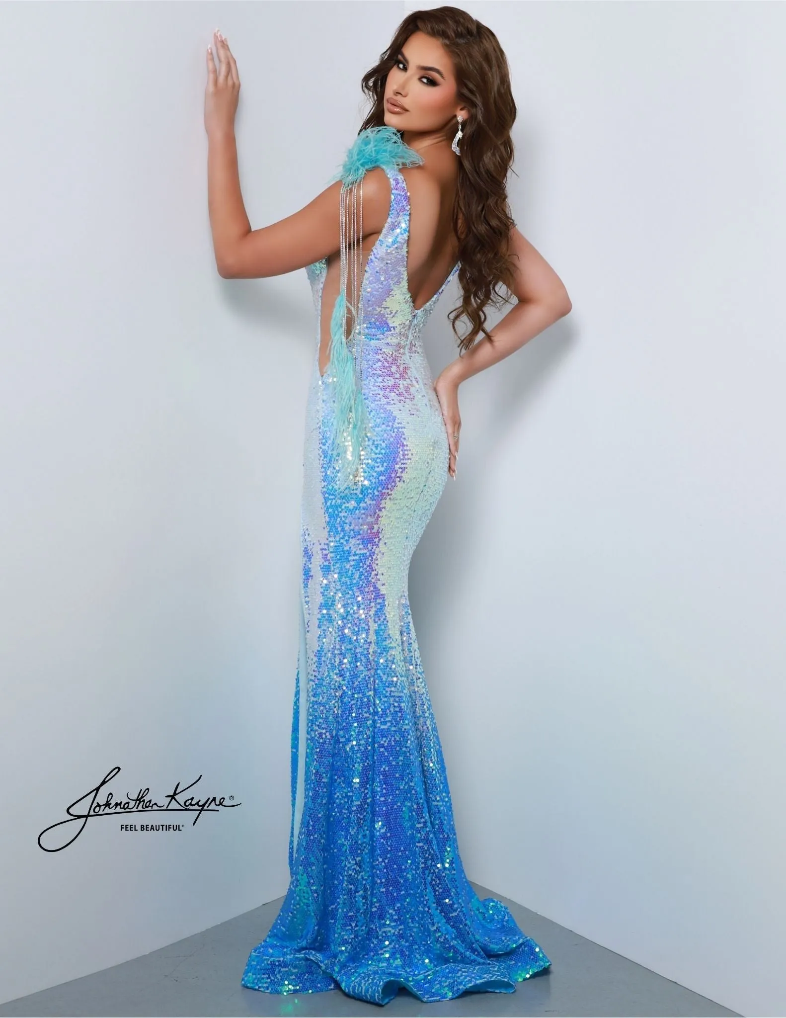 Johnathan Kayne 2829 Size 0 Hot Pink Long Prom Dress Fitted V Neck Ombre Sequin High Slit Formal Pageant Gown