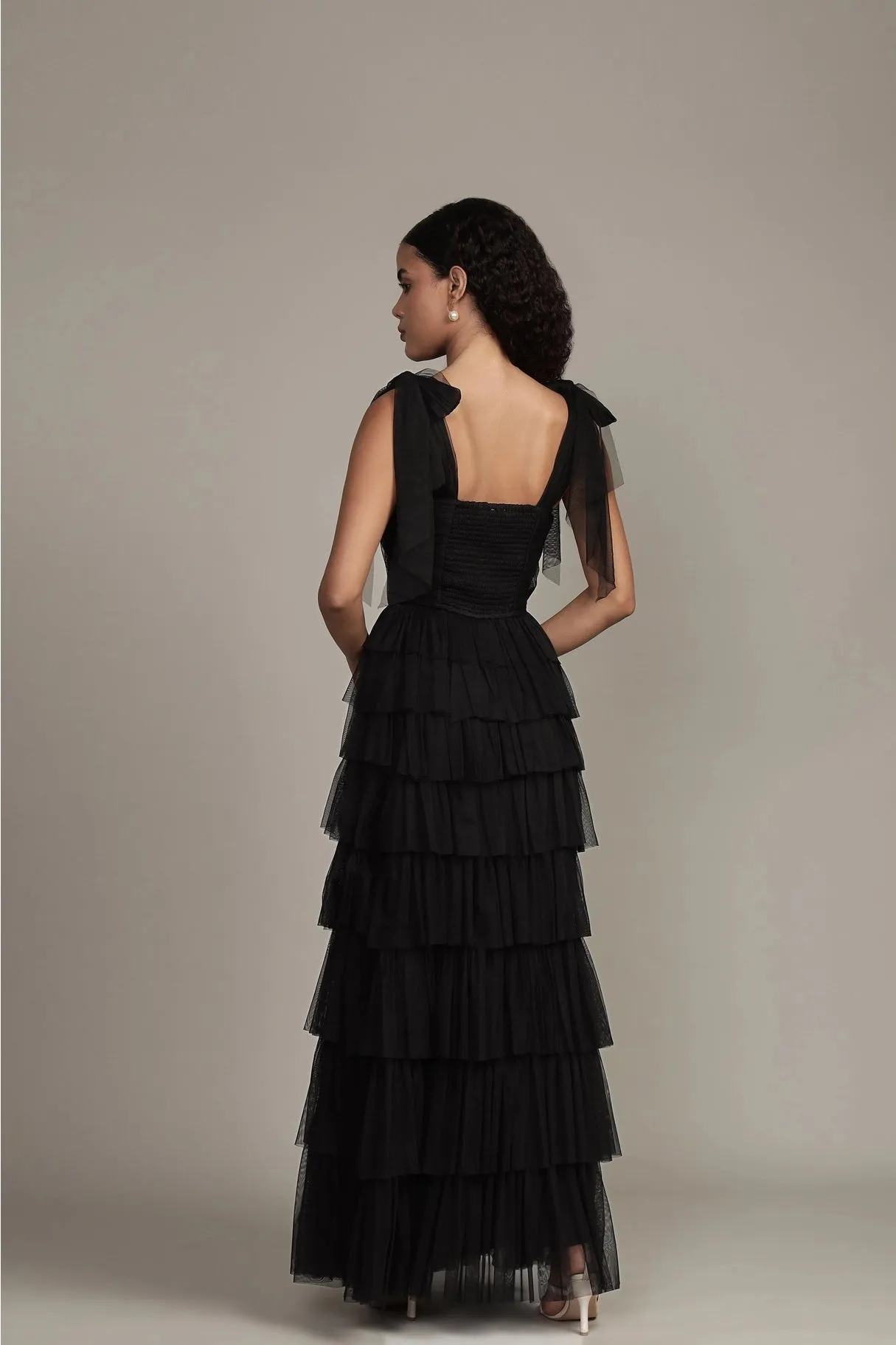 Lace & Beads Ophelia Black Tulle Maxi Dress