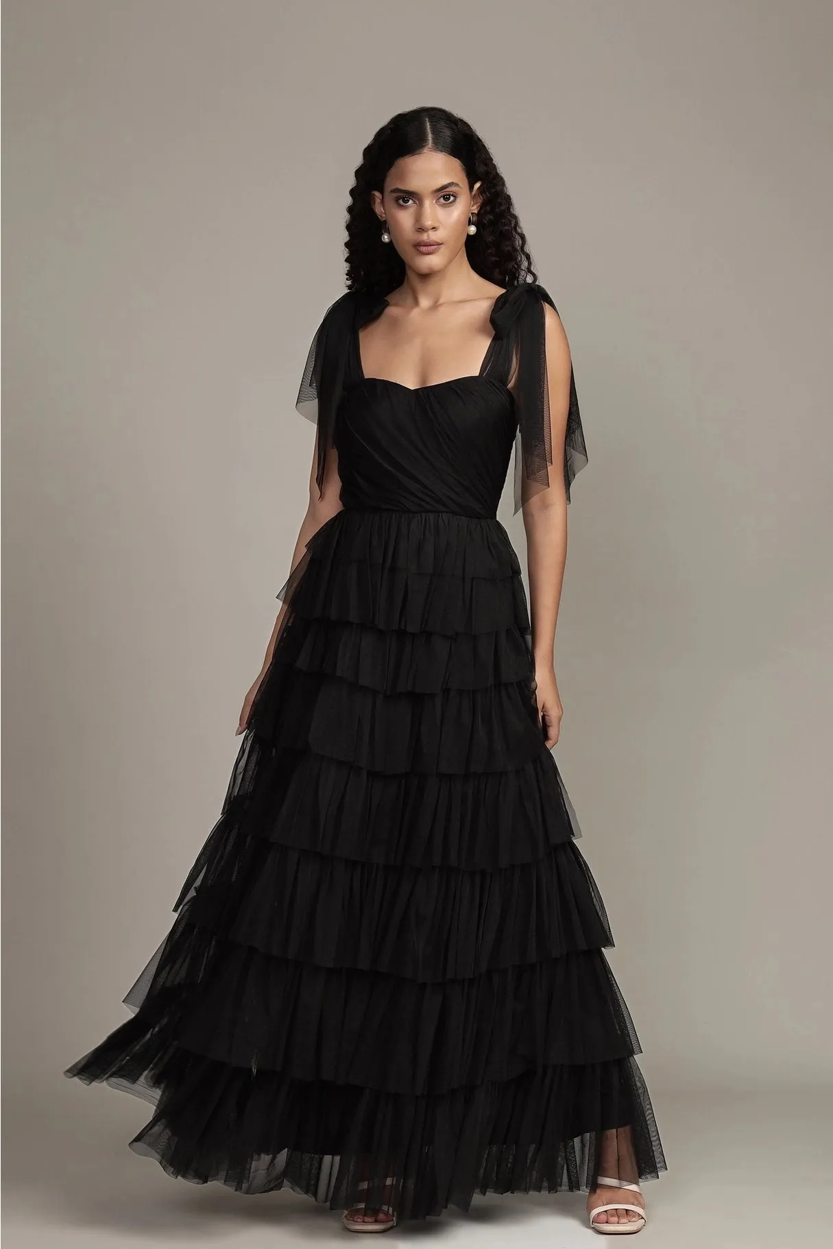 Lace & Beads Ophelia Black Tulle Maxi Dress