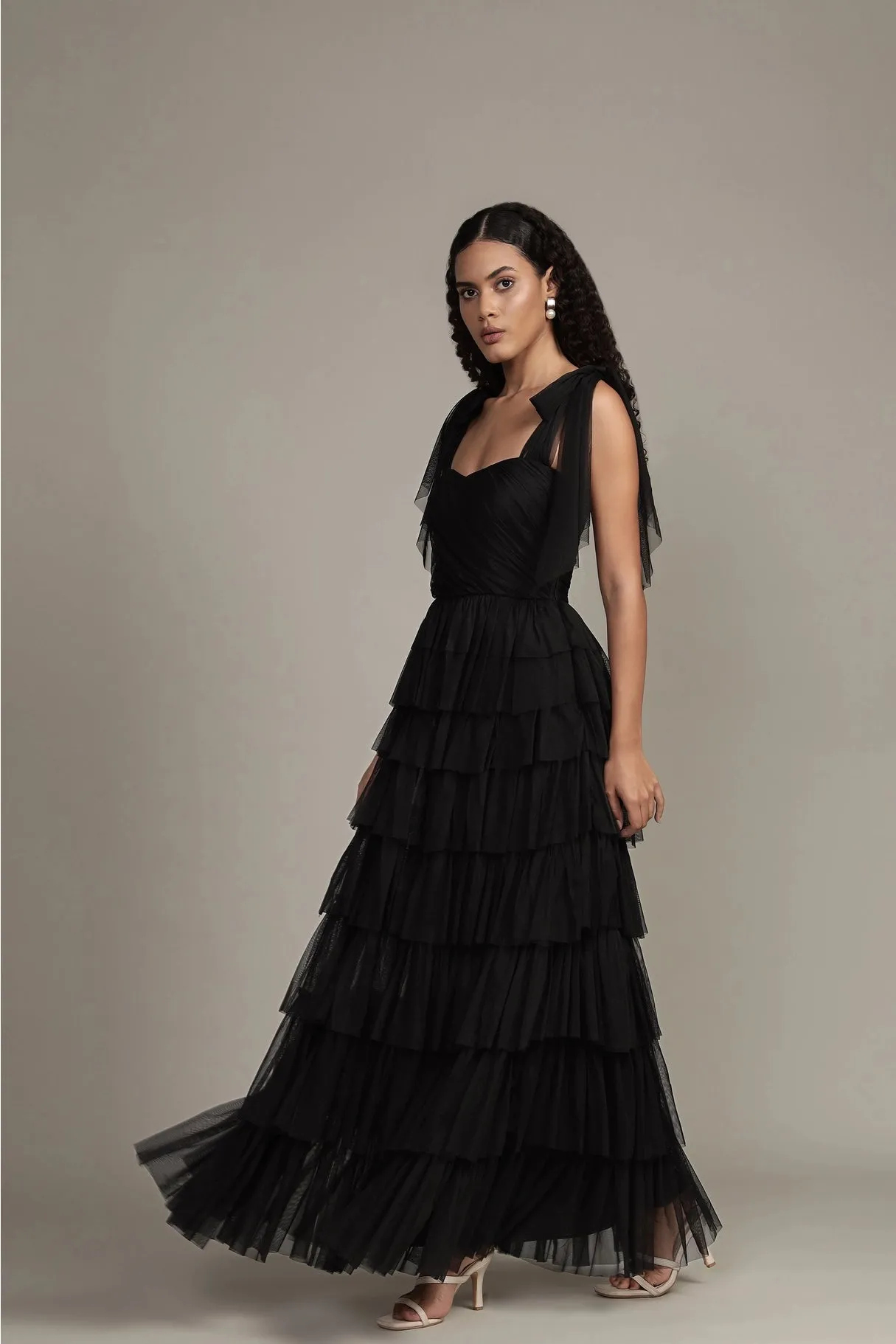 Lace & Beads Ophelia Black Tulle Maxi Dress