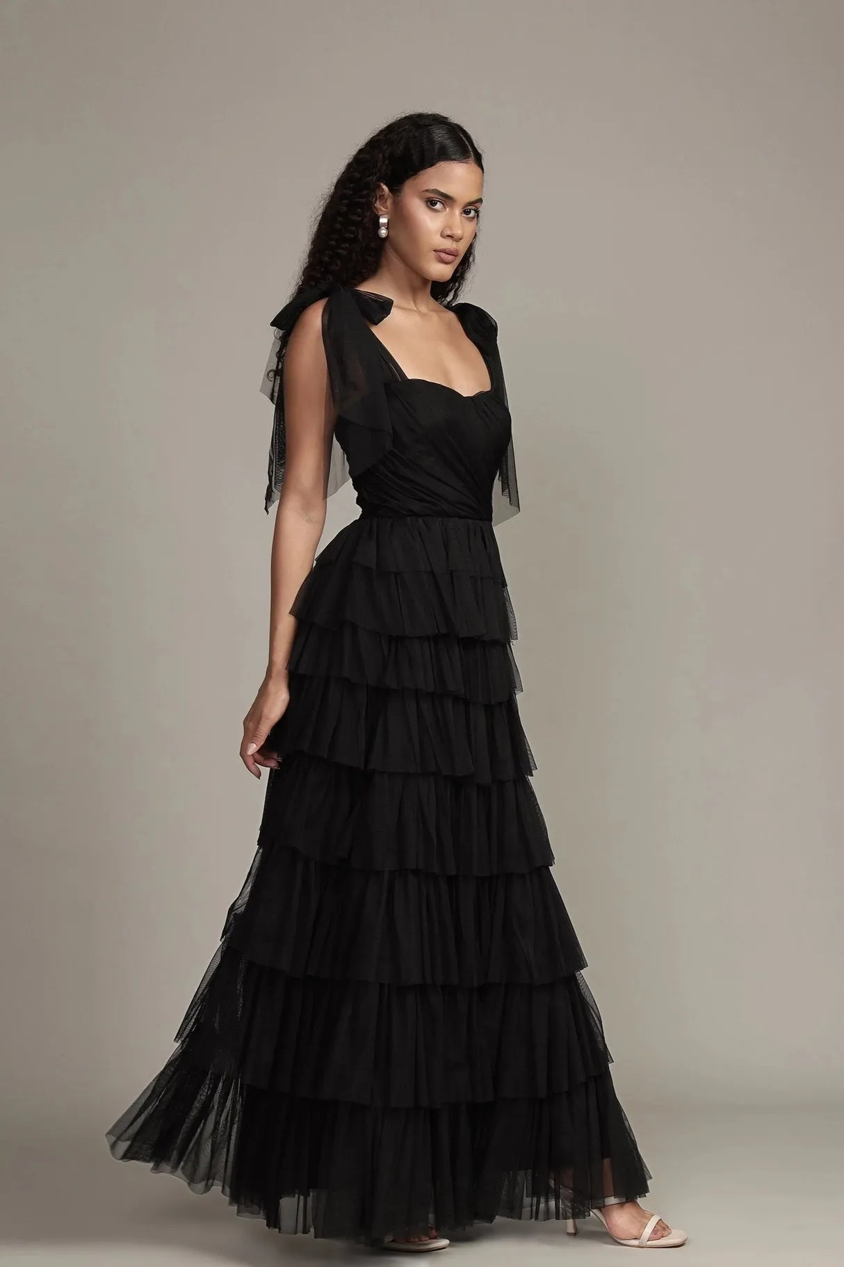 Lace & Beads Ophelia Black Tulle Maxi Dress
