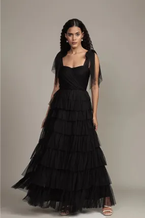 Lace & Beads Ophelia Black Tulle Maxi Dress
