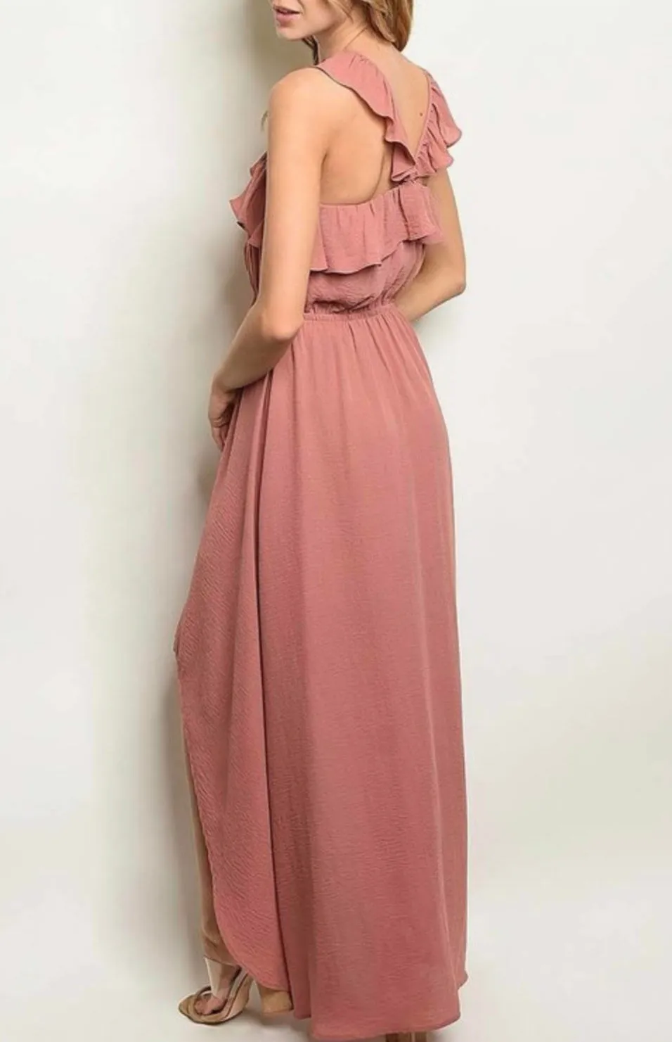 Ladies Dusty Rose Ruffle High Low Dress