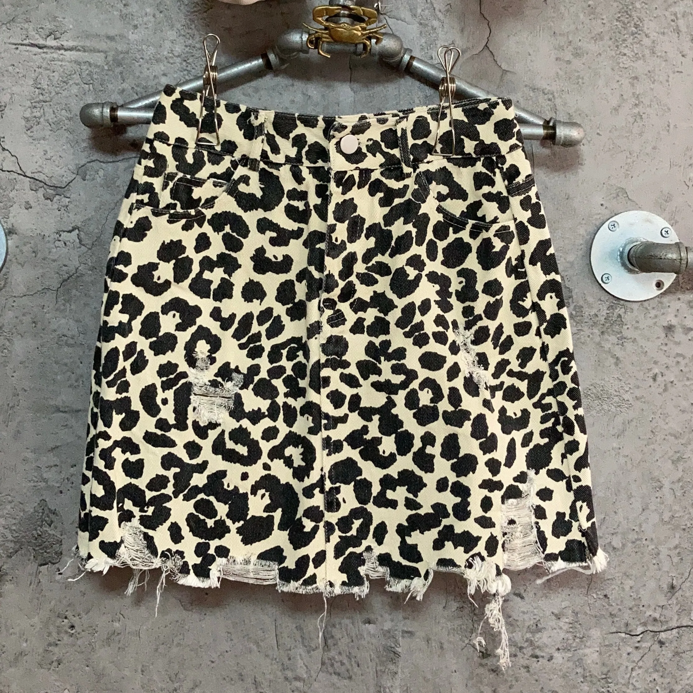 leopard ripped skirt