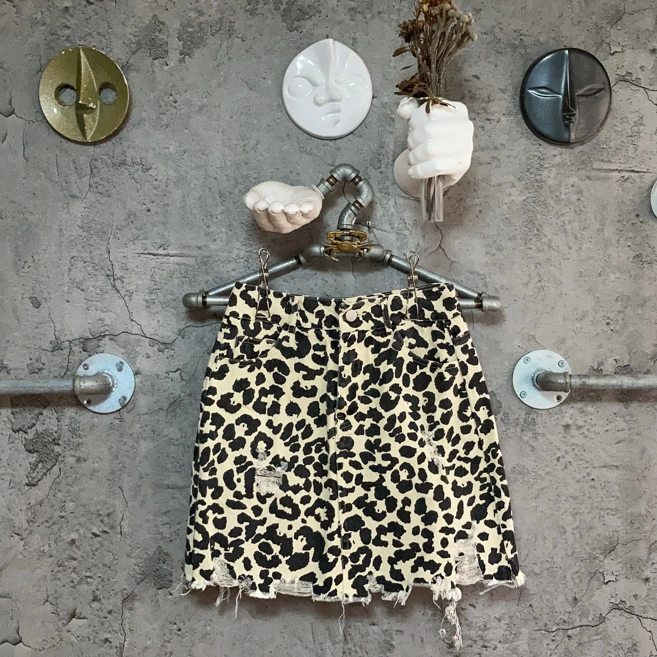 leopard ripped skirt