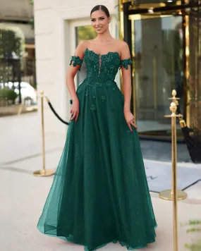 Liana Off Shoulder Corset Gown - Emerald
