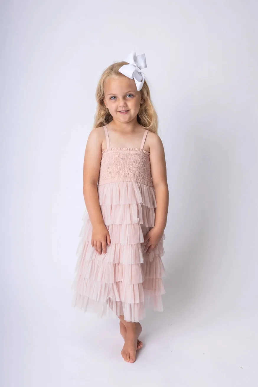 Light Pink Tulle Tiered Ruffle Dress