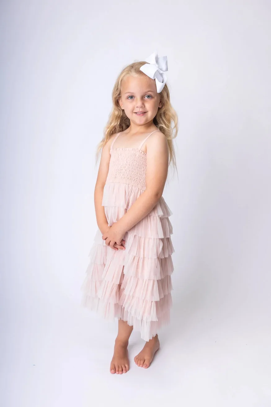 Light Pink Tulle Tiered Ruffle Dress