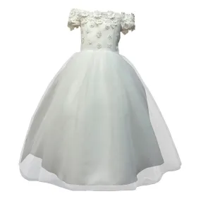 Little Girls Ivory Satin Tulle Off-Shoulder Flower Girl Dress 2T-6