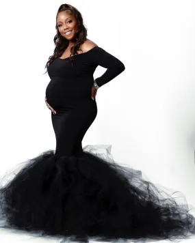 Long Sleeve Tulle Maternity Dress