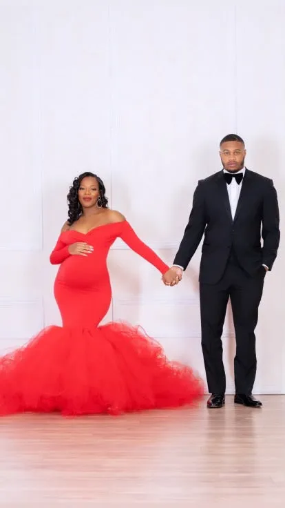 Long Sleeve Tulle Maternity Dress