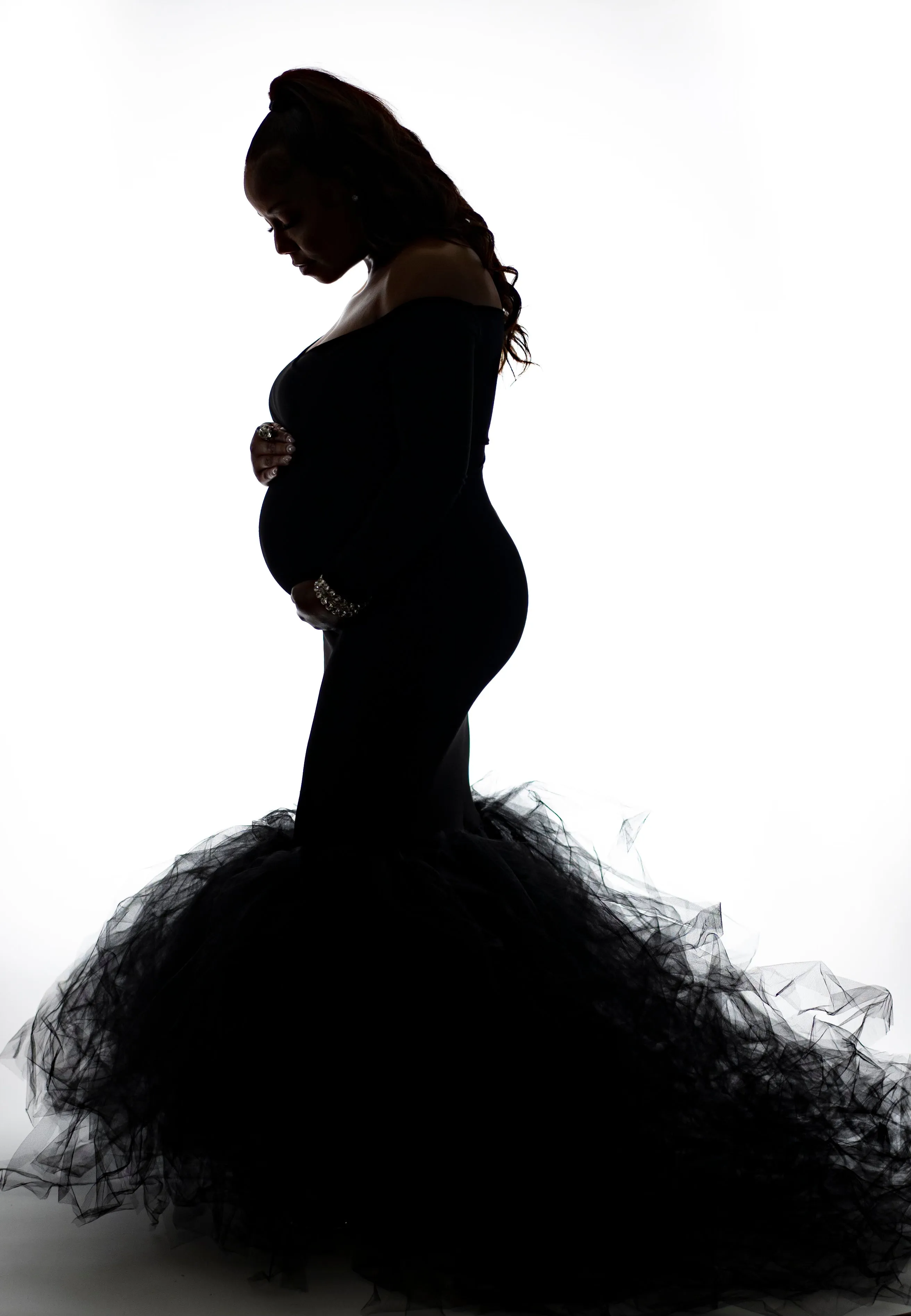 Long Sleeve Tulle Maternity Dress
