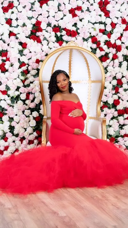 Long Sleeve Tulle Maternity Dress