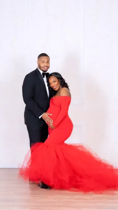 Long Sleeve Tulle Maternity Dress