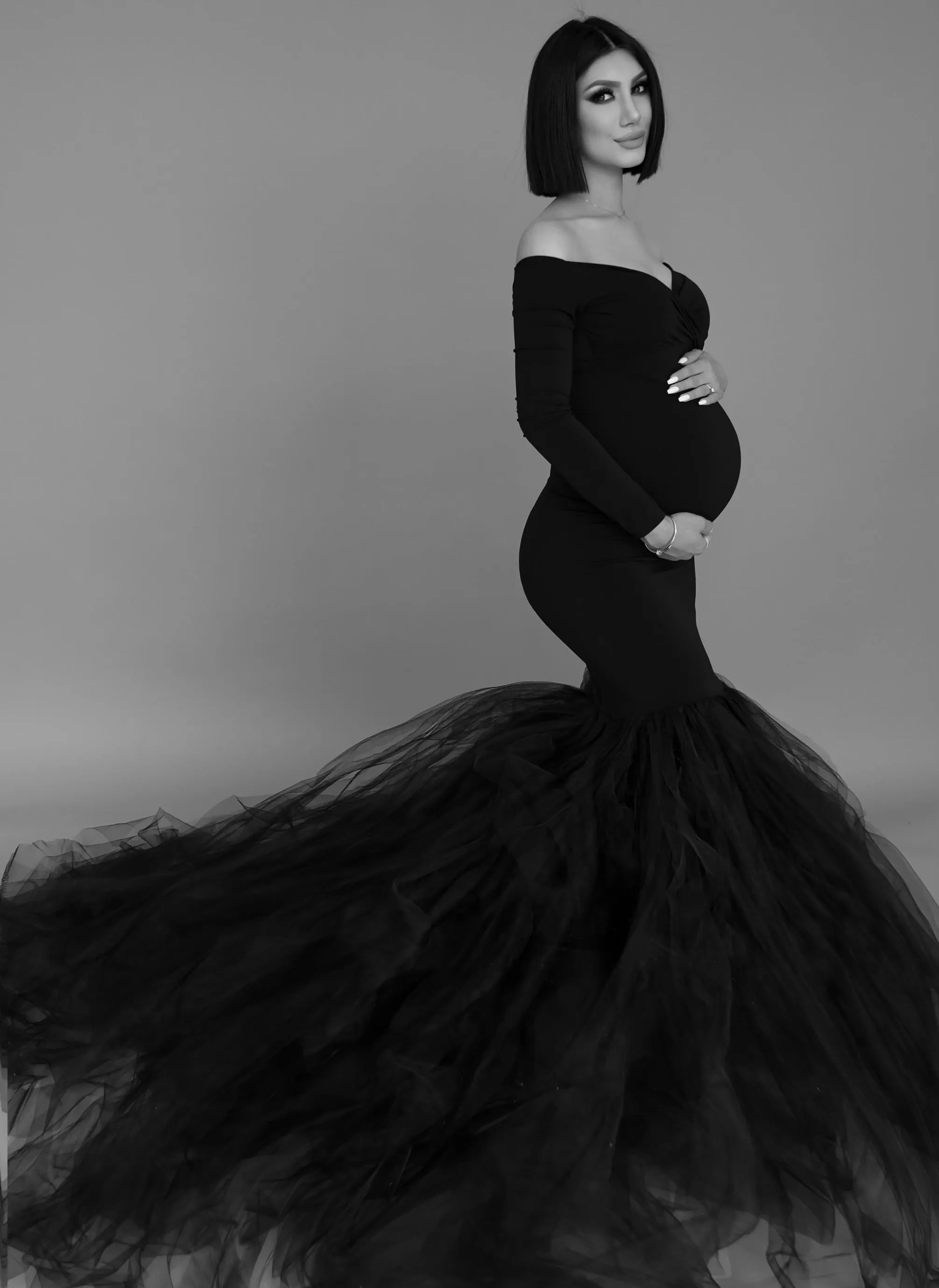 Long Sleeve Tulle Maternity Dress