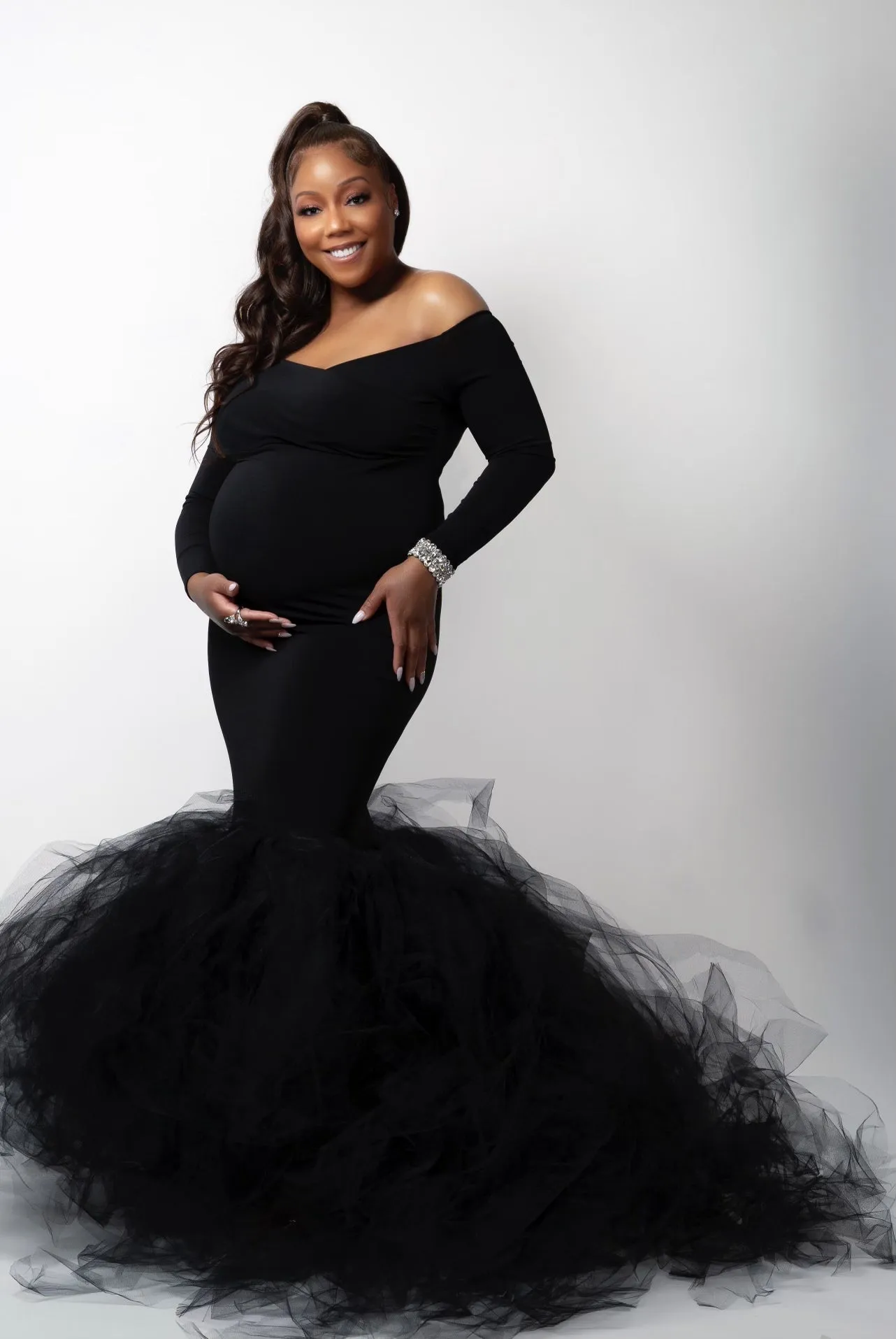 Long Sleeve Tulle Maternity Dress