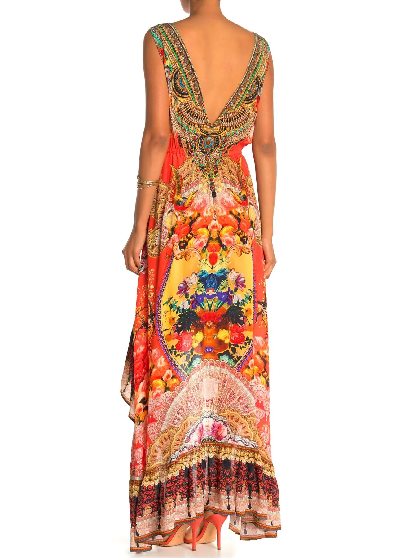 Luxury Embellished Neck Hi Low Dress