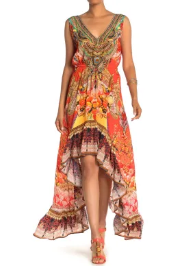 Luxury Embellished Neck Hi Low Dress
