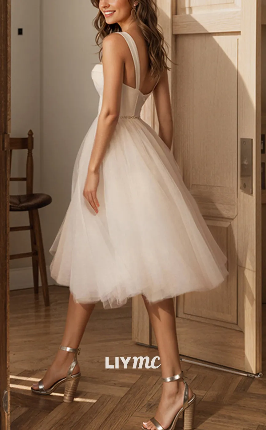 LW946 - Sweetheart Straps Sleeveless A-Line Tulle Beach Wedding Dress