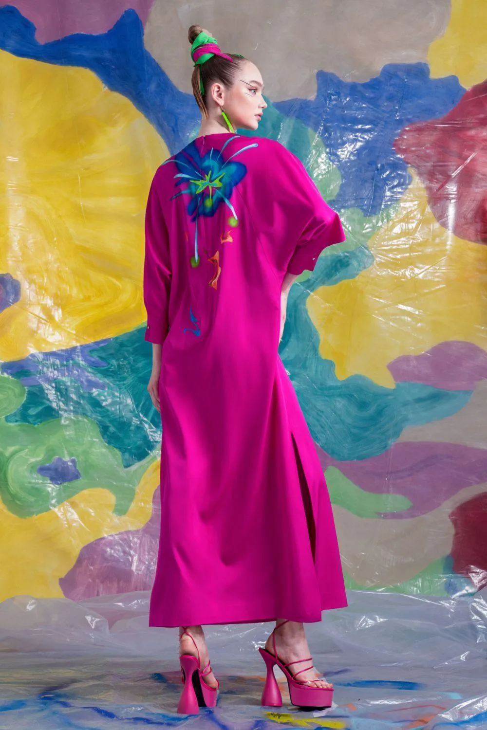 Maeve Straight Round Neck Satin Ankle Length Dress