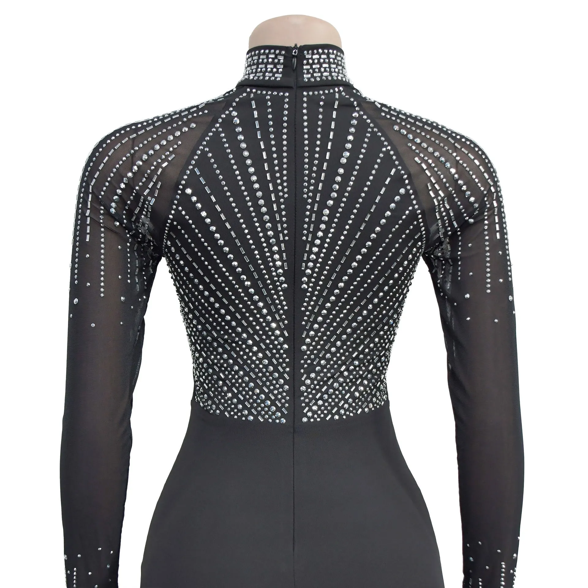 MALYBGG Fashionable Women's  Rhinestone Mesh Dress 7016LY