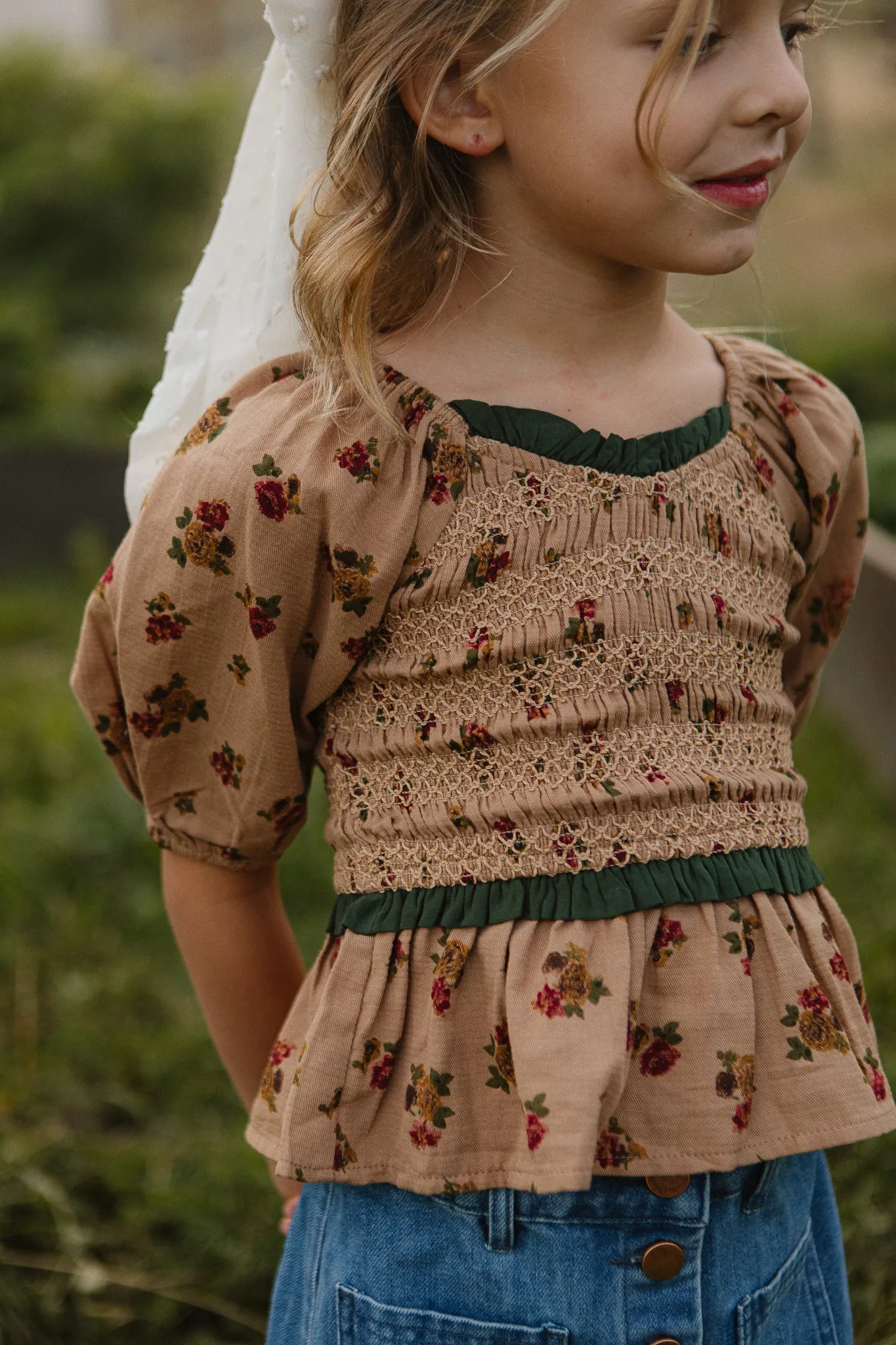 Mini Roselyn Top in Tan Floral - FINAL SALE