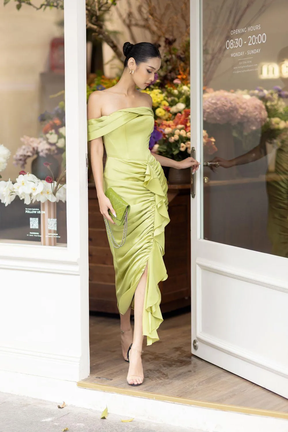 Naava Sarong Off-Shoulder Silk Satin Midi Dress
