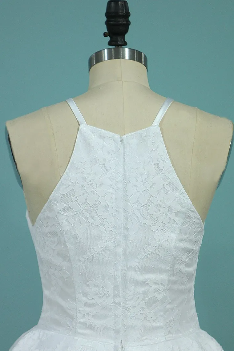 New Arrival Lace Halter Prom Dress High Low Zipper Up
