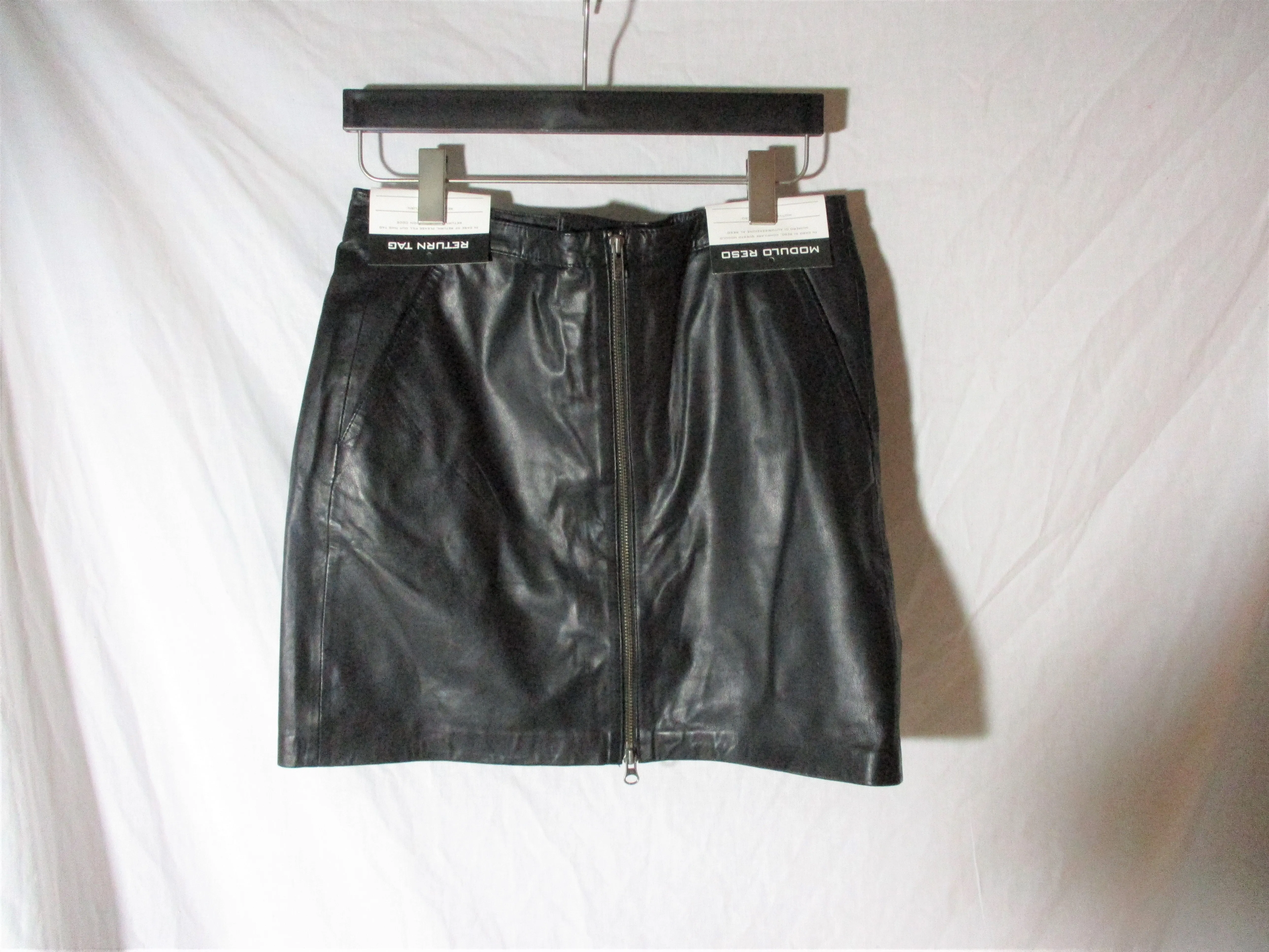 New THE KOOPLES Lined LEATHER Zip Zipper Mini Short SKIRT 38 BLACK