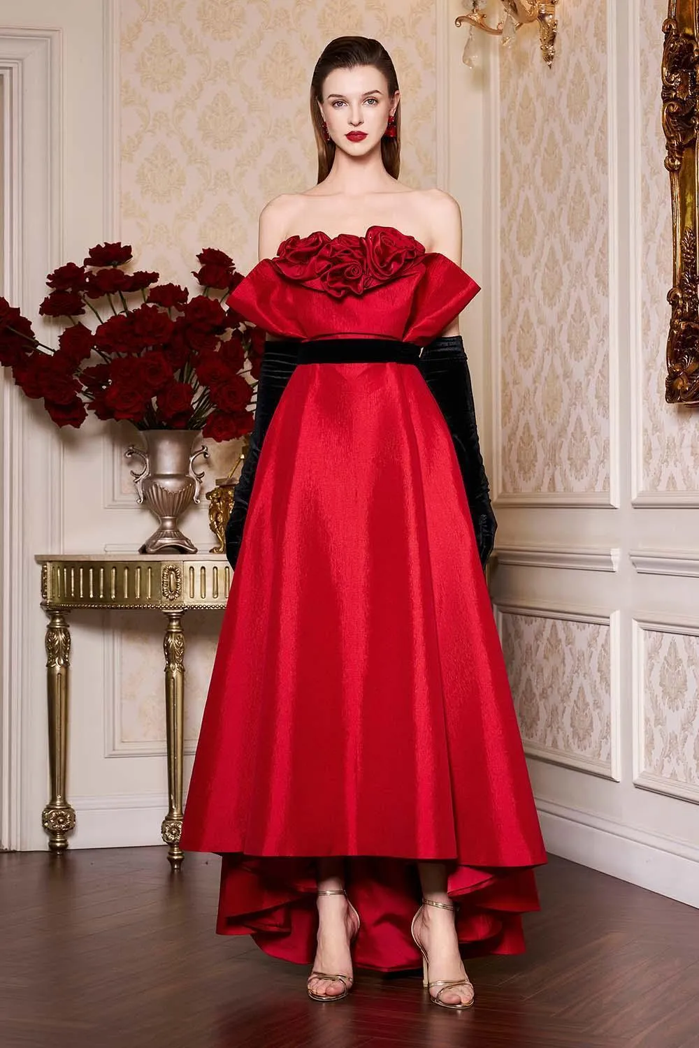 Novalee A-line Draped Taffeta High-low Dress