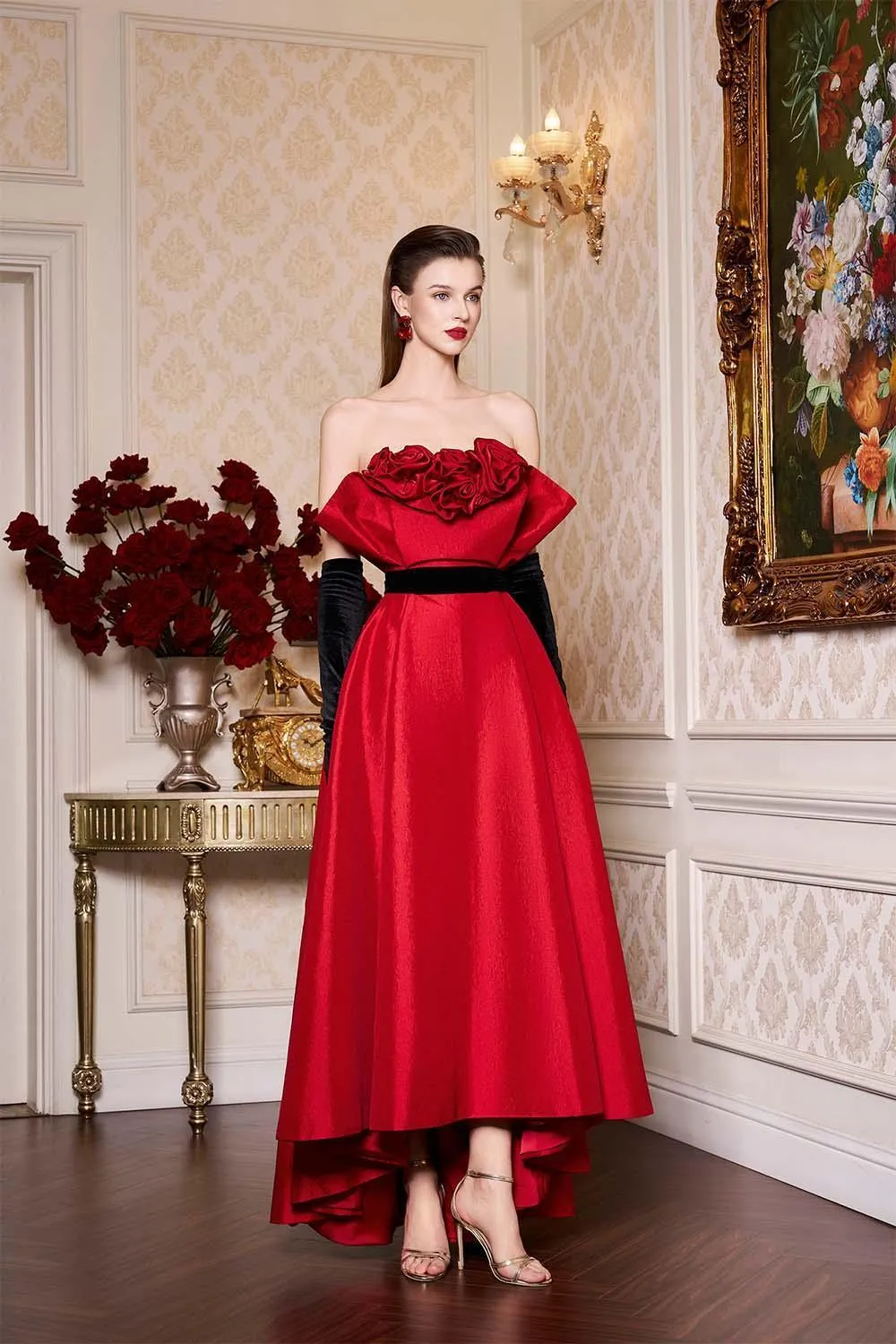 Novalee A-line Draped Taffeta High-low Dress
