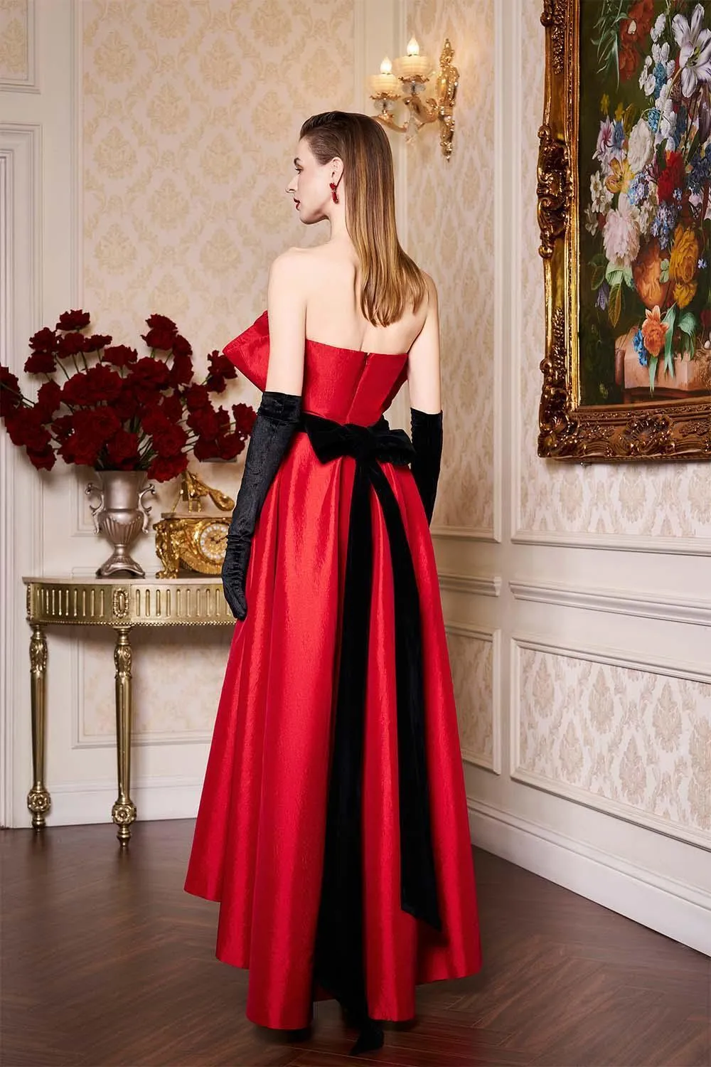 Novalee A-line Draped Taffeta High-low Dress