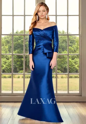 Off Shoulder Long Sleeves Sleek Satin Mermaid Mother of the Bride Dress