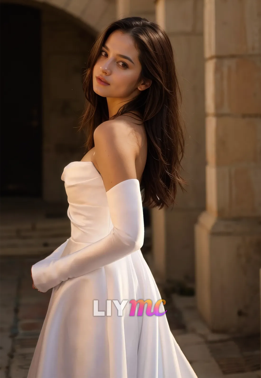Off-Shoulder Sleeveless Pleated Side Slit Satin A-Line Wedding Dress
