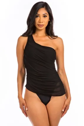 ONE PIECE SINGLE SHOULDER MESH SWIM SUITE